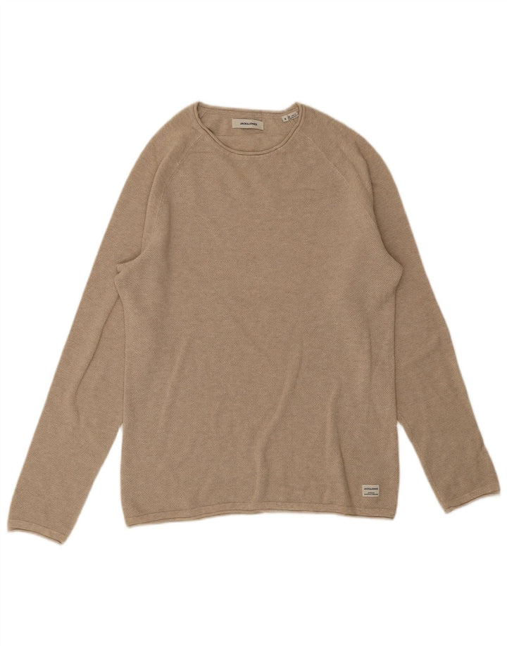 Jack & Jones Mens Boat Neck Jumper Sweater Small Beige