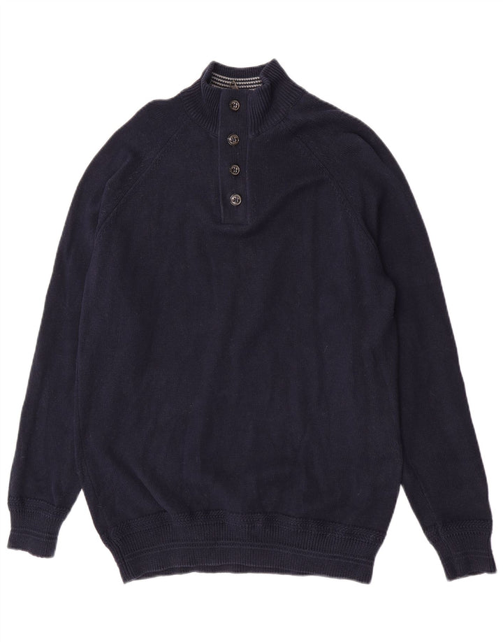 Marks & Spencer Mens Button Neck Jumper Sweater Medium Navy Blue