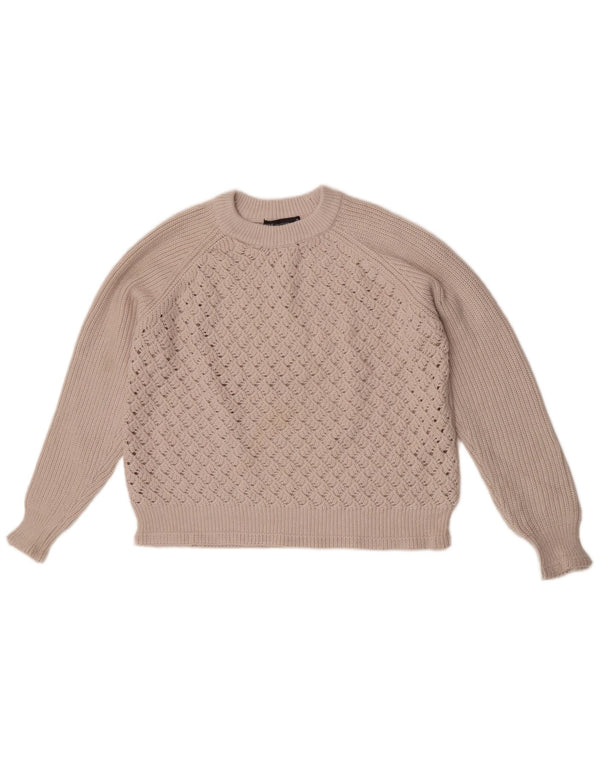 Marks & Spencer Womens Crop Crew Neck Jumper Sweater UK 14 Medium Beige