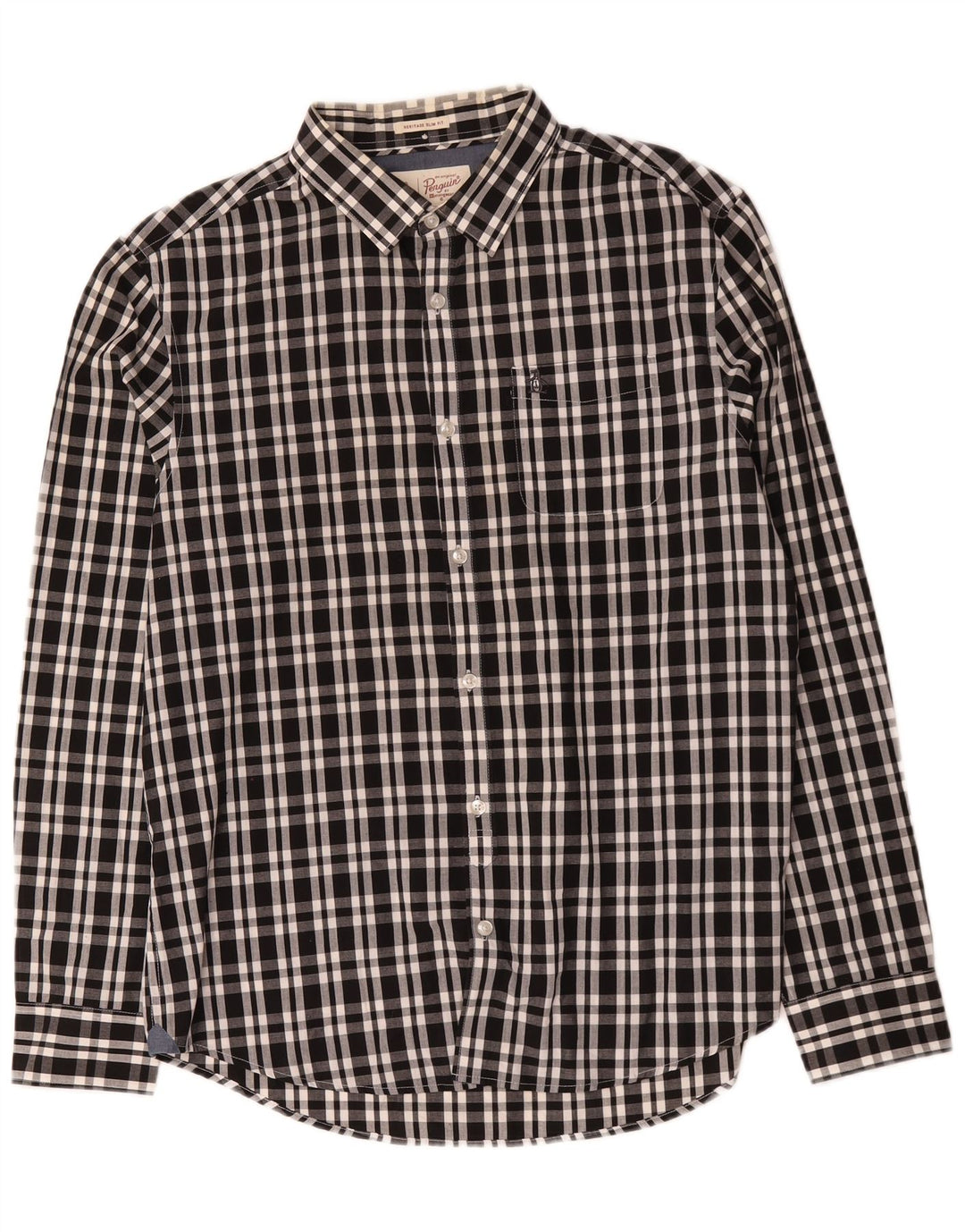 Penguin Mens Heritage Slim Fit Shirt Large Black Check Cotton
