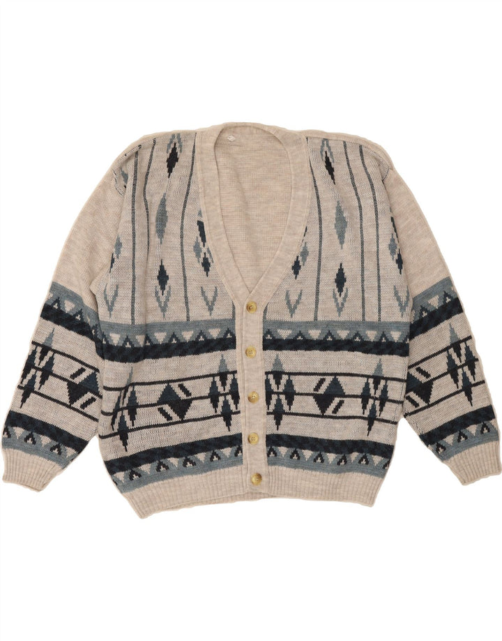 VINTAGE Mens Cardigan Sweater Large Grey Geometric Acrylic Vintage Vintage and Second-Hand Vintage from Messina Hembry 