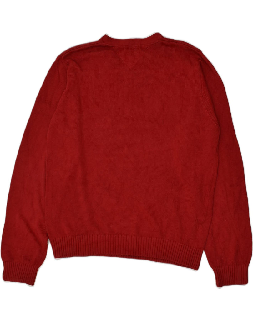 TOMMY HILFIGER Mens V-Neck Jumper Sweater XL Red Cotton | Vintage Tommy Hilfiger | Thrift | Second-Hand Tommy Hilfiger | Used Clothing | Messina Hembry 