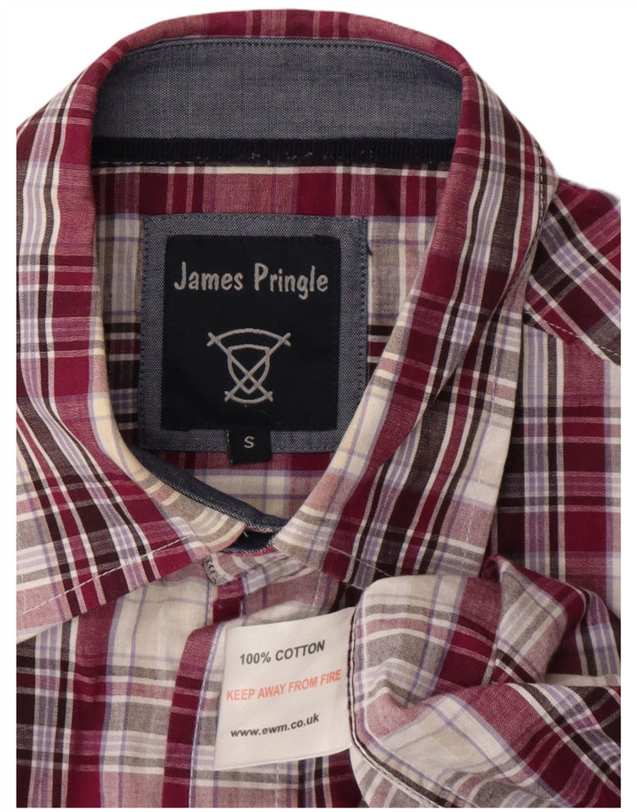 James Pringle Mens Short Sleeve Shirt Small Purple Check Cotton