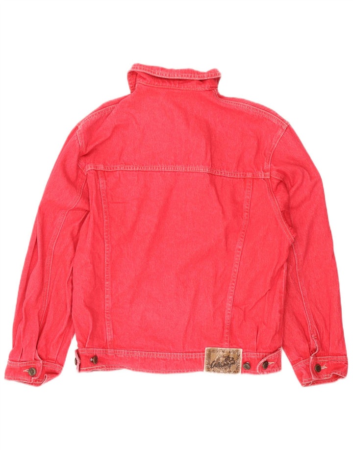 VINTAGE Womens Denim Jacket UK 14 Medium Red Cotton