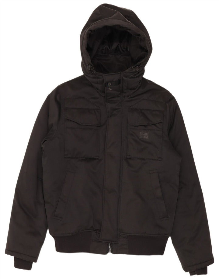 G-Star Mens Hooded Bomber Windbreaker Jacket UK 38 Medium Black Cotton