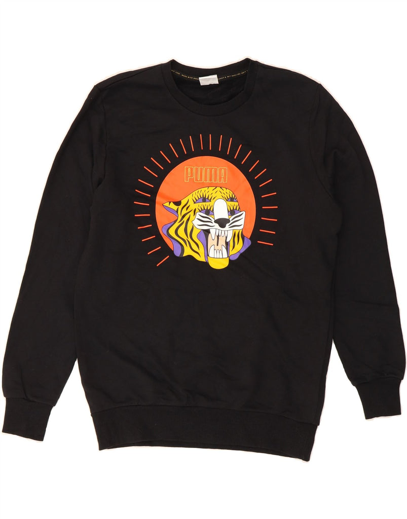 PUMA Mens Graphic Sweatshirt Jumper Small Black Cotton Vintage Puma and Second-Hand Puma from Messina Hembry 