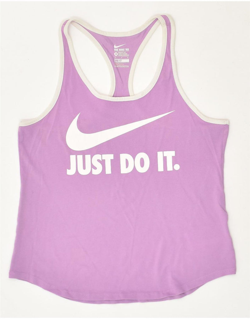 NIKE Womens Dri Fit Graphic Vest Top UK 12 Medium Purple Cotton | Vintage Nike | Thrift | Second-Hand Nike | Used Clothing | Messina Hembry 