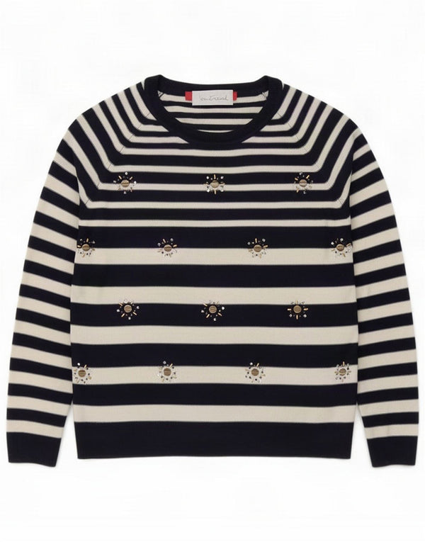 Intrend Womens Boat Neck Jumper Sweater UK 14 Medium Navy Blue Striped