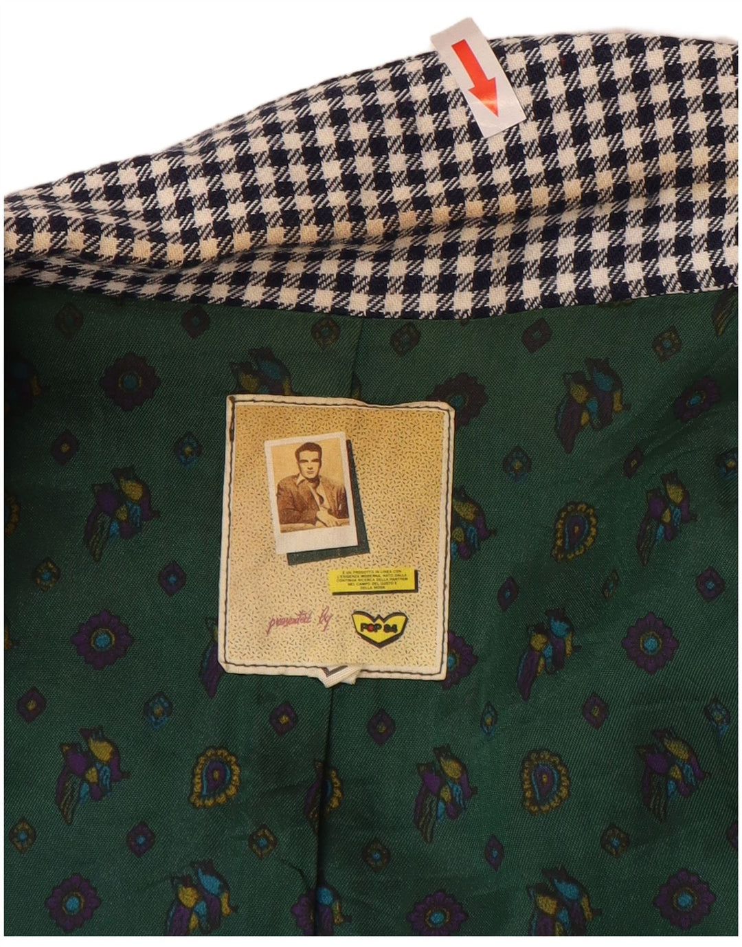 POP 84 Mens 1 Button Blazer Jacket UK 40 Large Navy Blue Gingham Wool