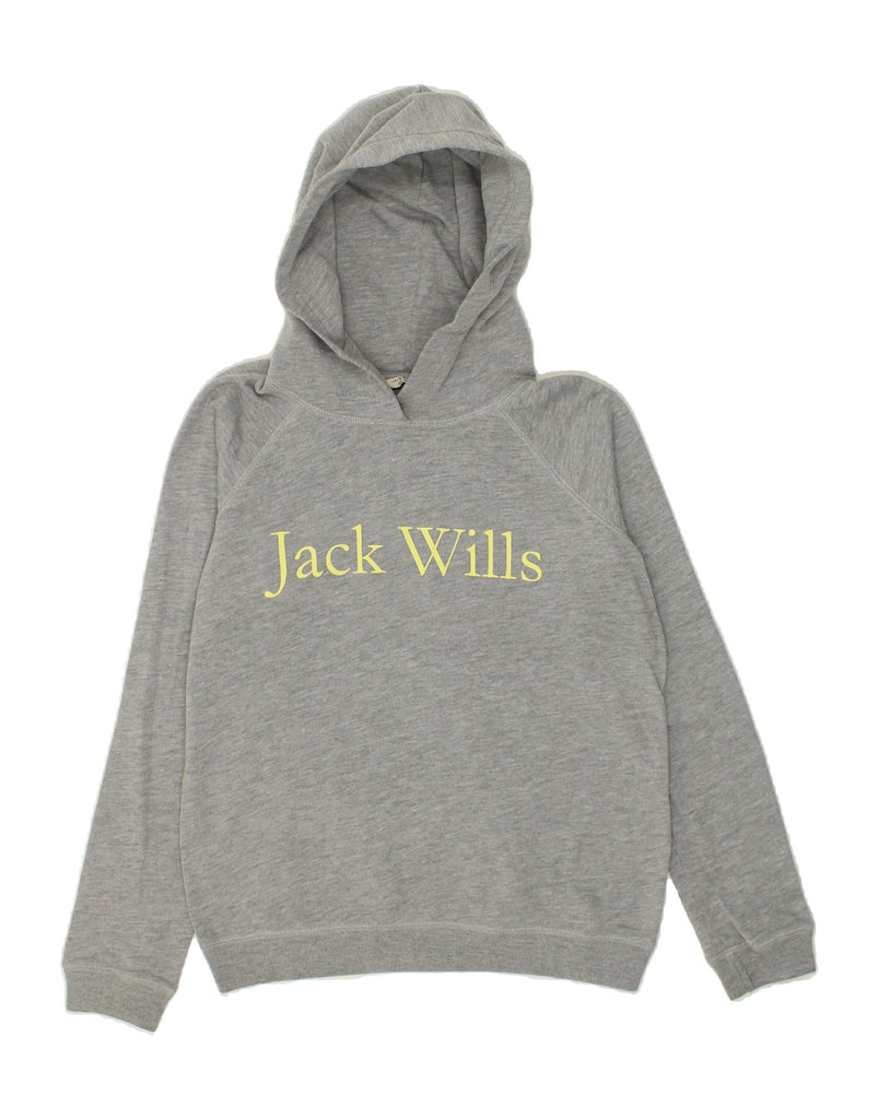 JACK WILLS Womens Graphic Hoodie Jumper UK 12 Medium Grey Cotton | Vintage Jack Wills | Thrift | Second-Hand Jack Wills | Used Clothing | Messina Hembry 