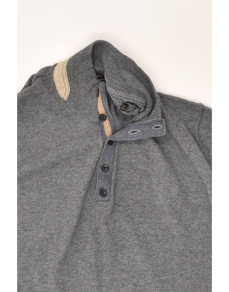 MASSIMO DUTTI Mens Button Neck Jumper Sweater Large Grey | Vintage Massimo Dutti | Thrift | Second-Hand Massimo Dutti | Used Clothing | Messina Hembry 