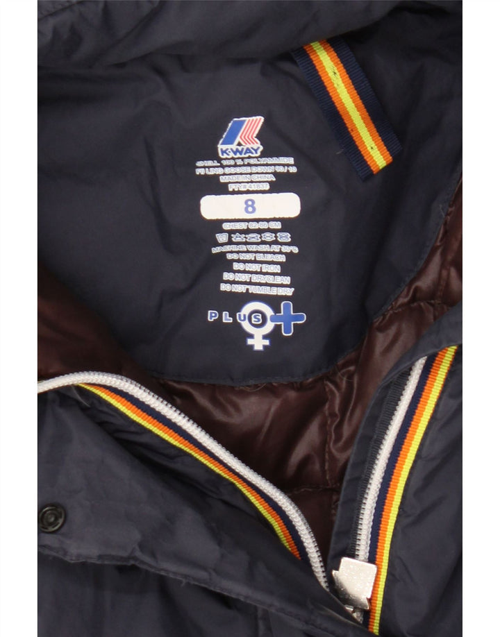 K-Way Girls Hooded Padded Coat 7-8 Years Navy Blue Polyamide