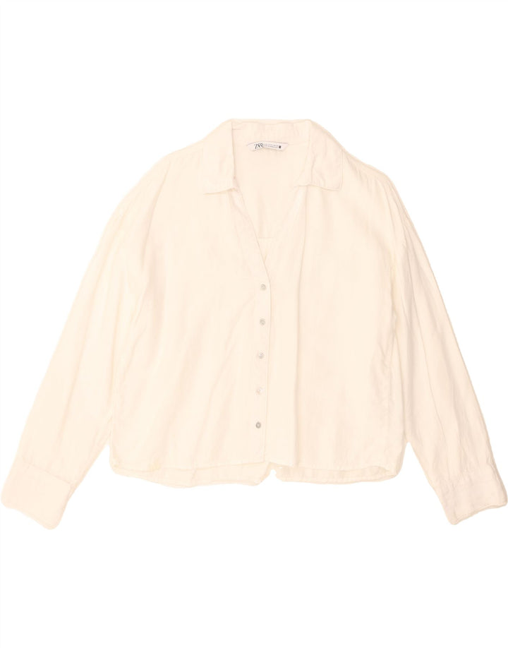 ZARA Womens Shirt Blouse UK 10 Small White Lyocell Vintage Zara and Second-Hand Zara from Messina Hembry 