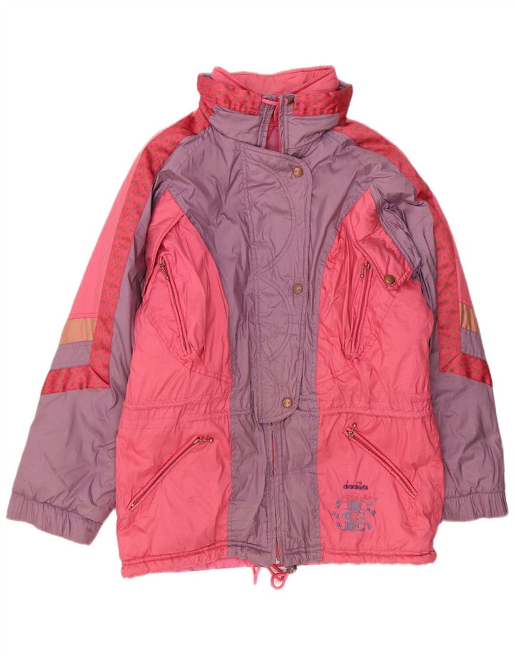 Diadora Womens Loose Fit Ski Jacket UK 14 Medium Pink Colourblock Polyester