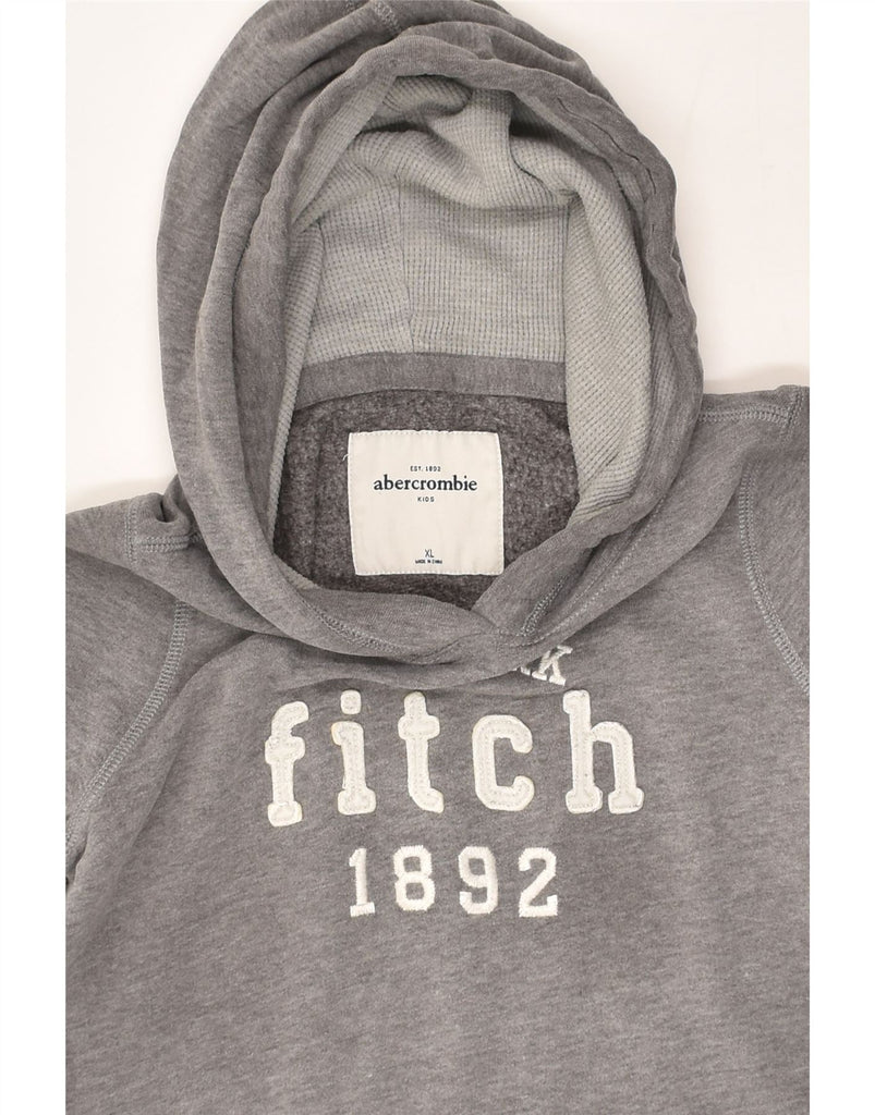 ABERCROMBIE & FITCH Girls Graphic Hoodie Jumper 9-10 Years XL Grey Cotton | Vintage Abercrombie & Fitch | Thrift | Second-Hand Abercrombie & Fitch | Used Clothing | Messina Hembry 