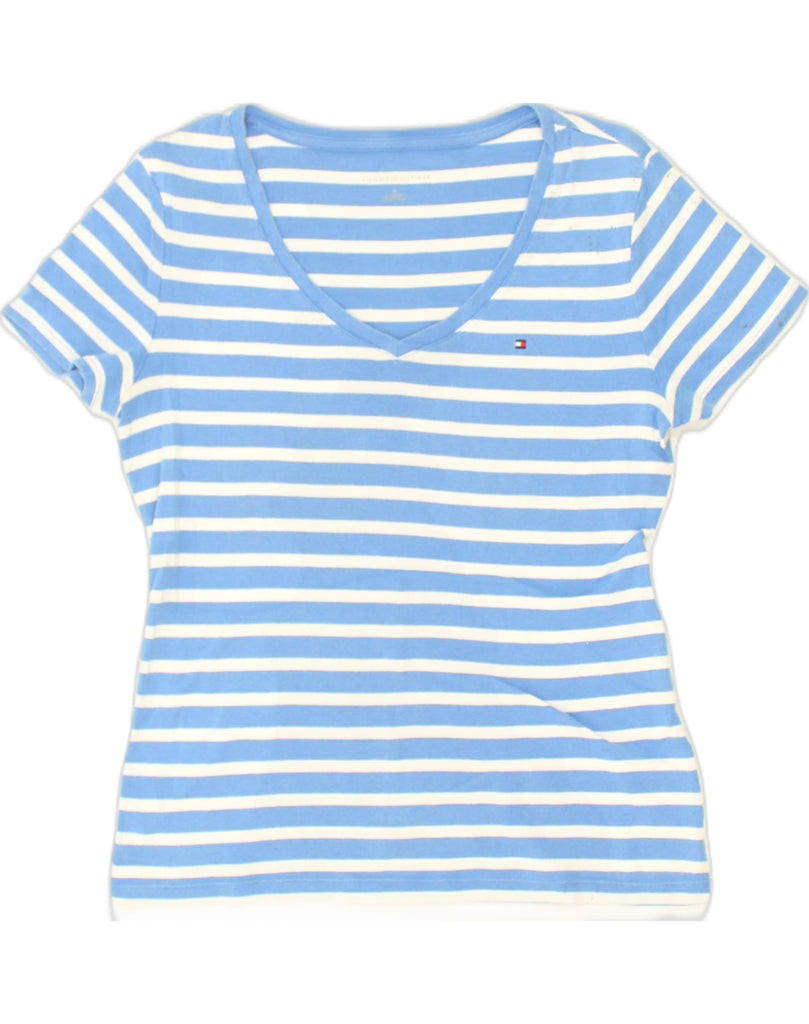 TOMMY HILFIGER Womens T-Shirt Top UK 14 Medium Blue Striped Cotton | Vintage Tommy Hilfiger | Thrift | Second-Hand Tommy Hilfiger | Used Clothing | Messina Hembry 