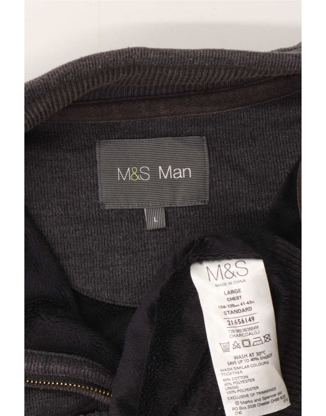 Marks & Spencer Mens Tracksuit Top Jacket Large Grey Cotton