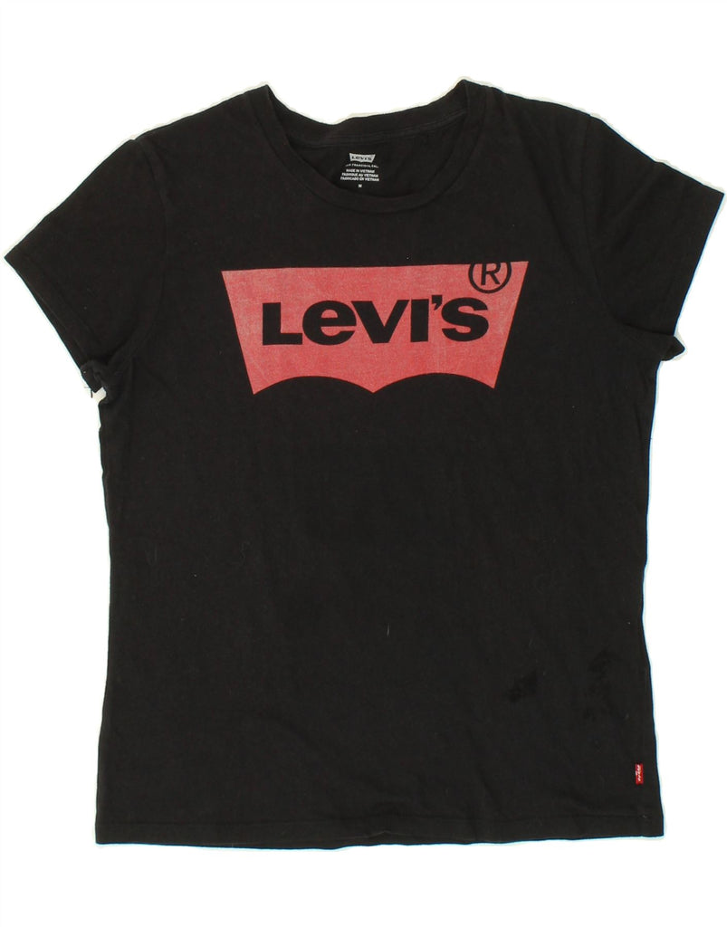 LEVI'S Womens Graphic T-Shirt Top UK 14 Medium Black Cotton | Vintage Levi's | Thrift | Second-Hand Levi's | Used Clothing | Messina Hembry 