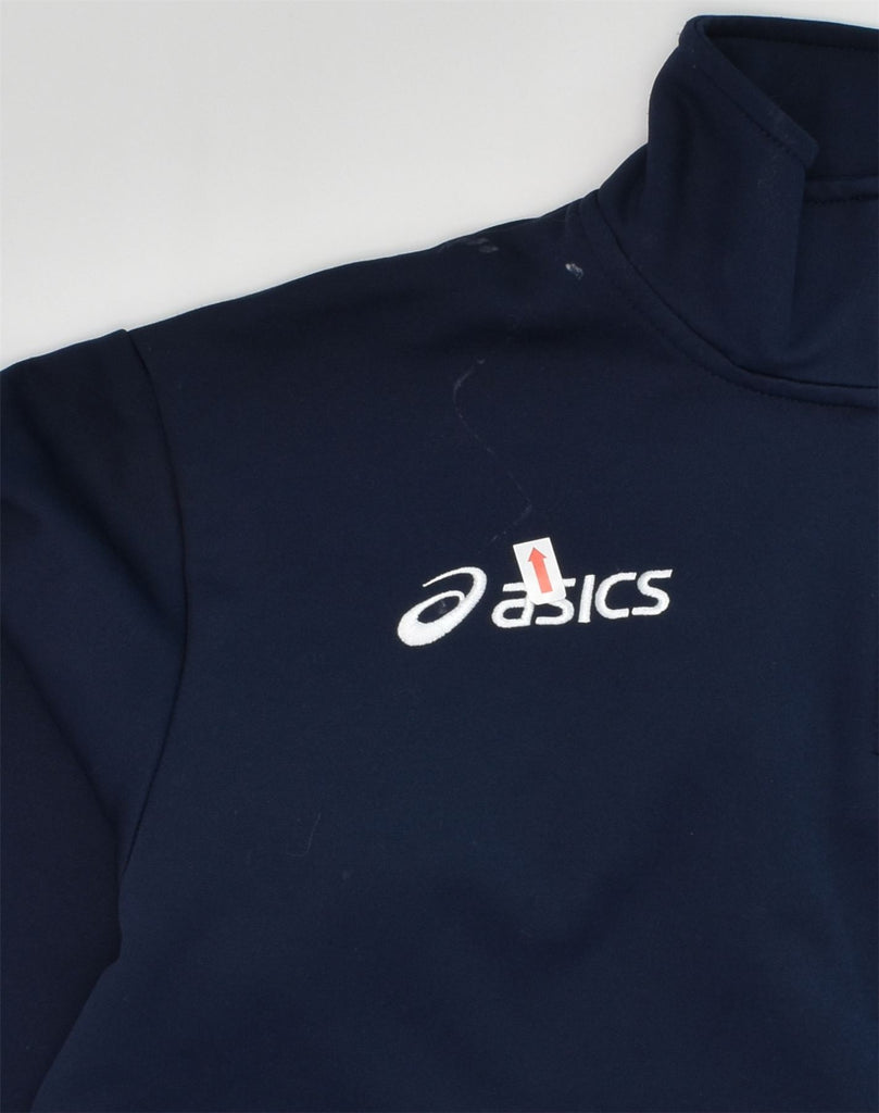 ASICS Boys Pullover Tracksuit Top 11-12 Years Navy Blue Polyester | Vintage Asics | Thrift | Second-Hand Asics | Used Clothing | Messina Hembry 