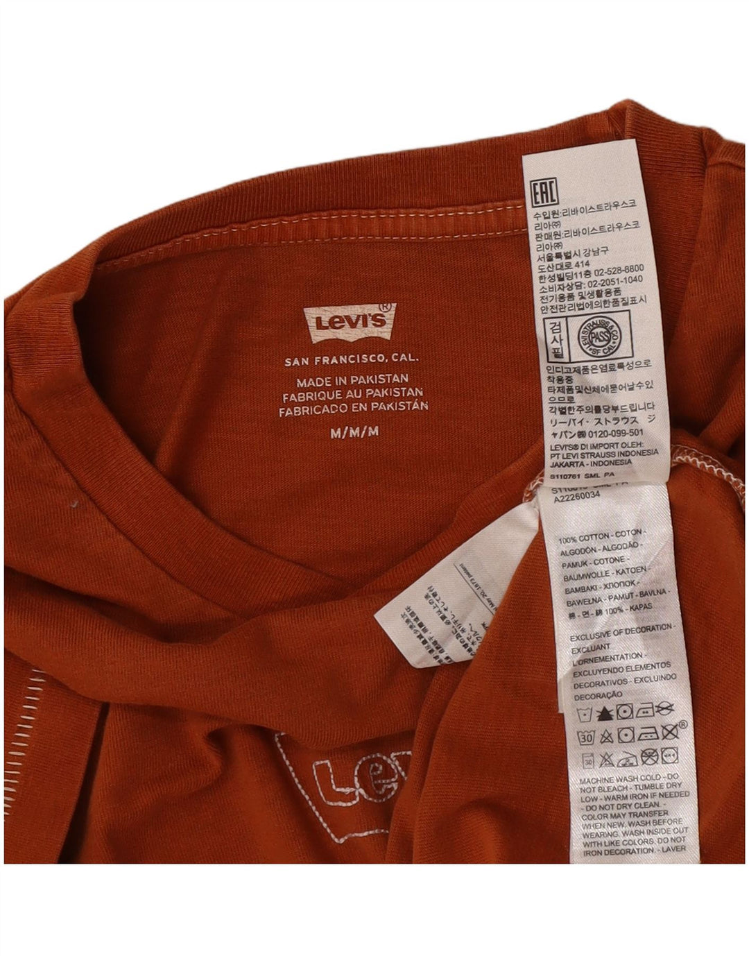 Levi's Womens T-Shirt Top UK 14 Medium Orange Cotton