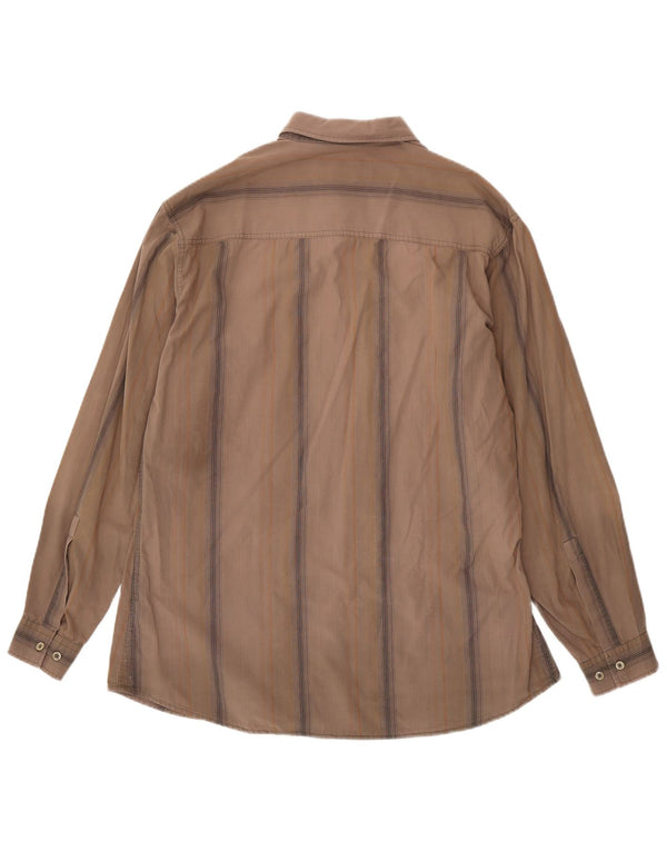 Marlboro Classics Mens Shirt 2XL Brown Striped Cotton