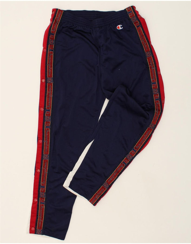 CHAMPION Mens Tracksuit Trousers Large Navy Blue Colourblock Polyester | Vintage Champion | Thrift | Second-Hand Champion | Used Clothing | Messina Hembry 