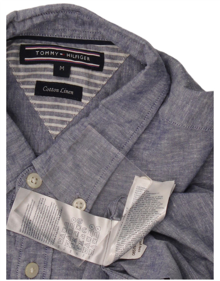 TOMMY HILFIGER Mens Short Sleeve Shirt Medium Blue Flecked Cotton