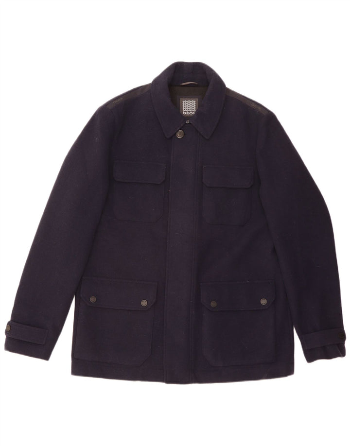 GEOX Mens Respira Utility Jacket UK 42 XL Navy Blue Wool