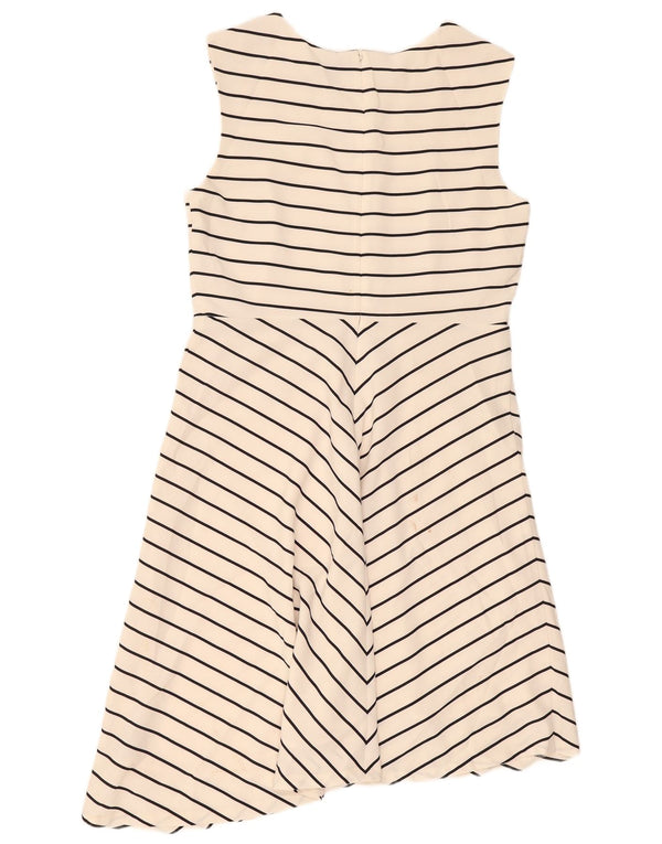 Marks & Spencer Womens Sleeveless A-Line Dress UK 16 Large Beige Striped