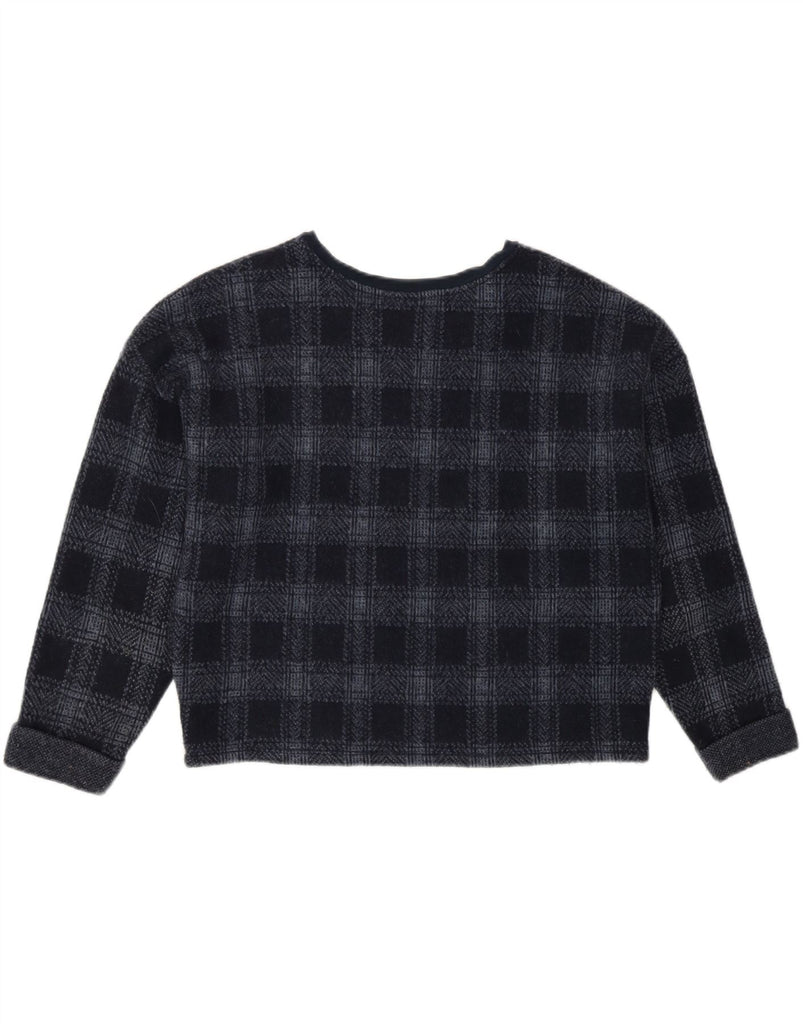 TOPSHOP Womens Crop Crew Neck Jumper Sweater UK 10 Small Navy Blue Check Vintage Topshop and Second-Hand Topshop from Messina Hembry 