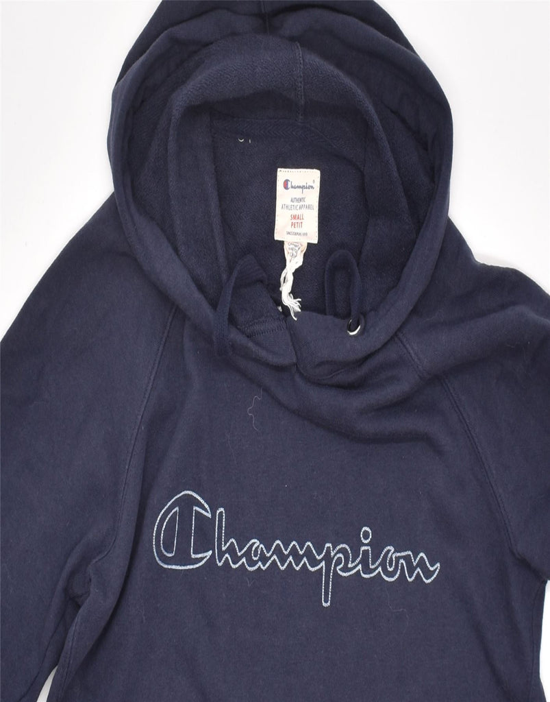 CHAMPION Womens Oversized Graphic Hoodie Jumper UK 10 Small Navy Blue | Vintage | Thrift | Second-Hand | Used Clothing | Messina Hembry 