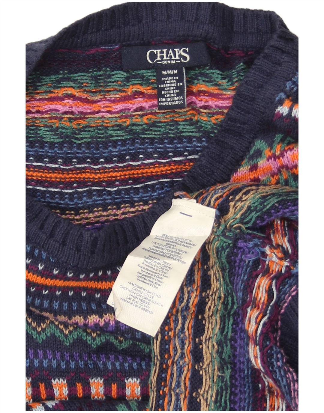 CHAPS Womens Boat Neck Jumper Sweater UK 14 Medium Navy Blue Fair Isle