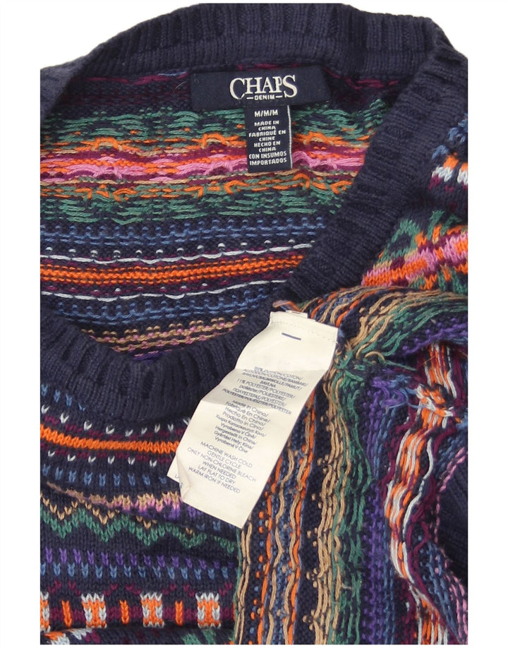 CHAPS Womens Boat Neck Jumper Sweater UK 14 Medium Navy Blue Fair Isle