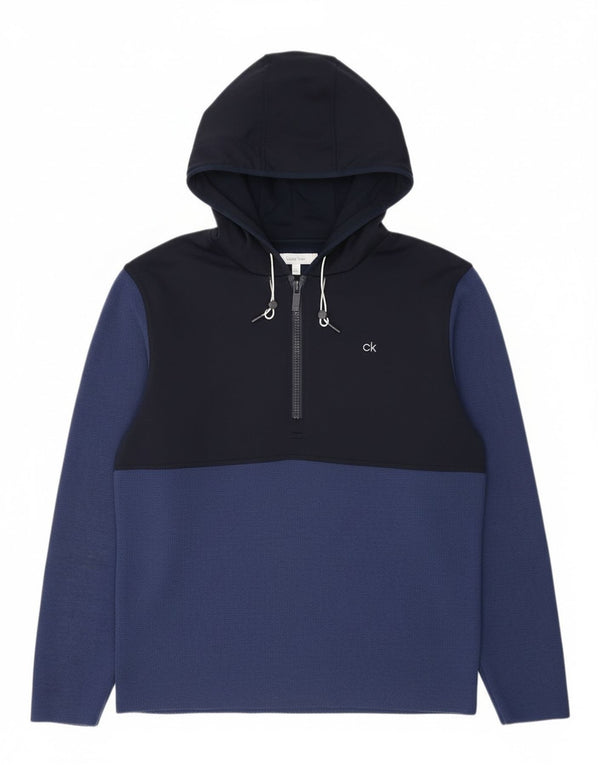 Calvin Klein Mens Golf Zip Neck Hoodie Jumper Large Navy Blue Colourblock