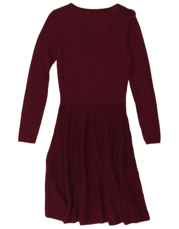 Oasis Womens Long Sleeve Jumper Dress UK 8 Small Burgundy Cotton