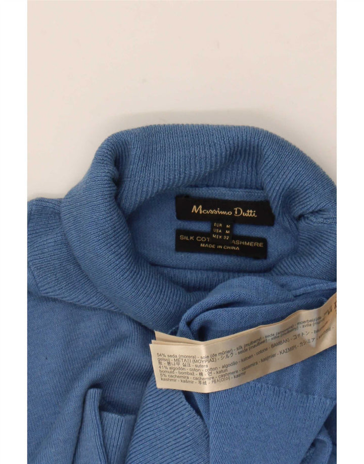 Massimo Dutti Womens Roll Neck Jumper Sweater UK 14 Medium Blue Silk