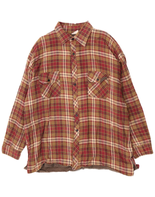 Vintage Mens Lumberjack Flannel Shirt Size 46/48 2XL Burgundy Plaid Cotton