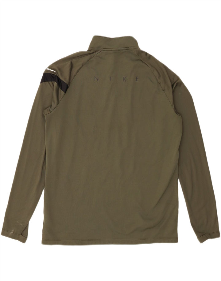 Nike Mens Dri Fit Zip Neck Pullover Tracksuit Top Large Khaki Polyester