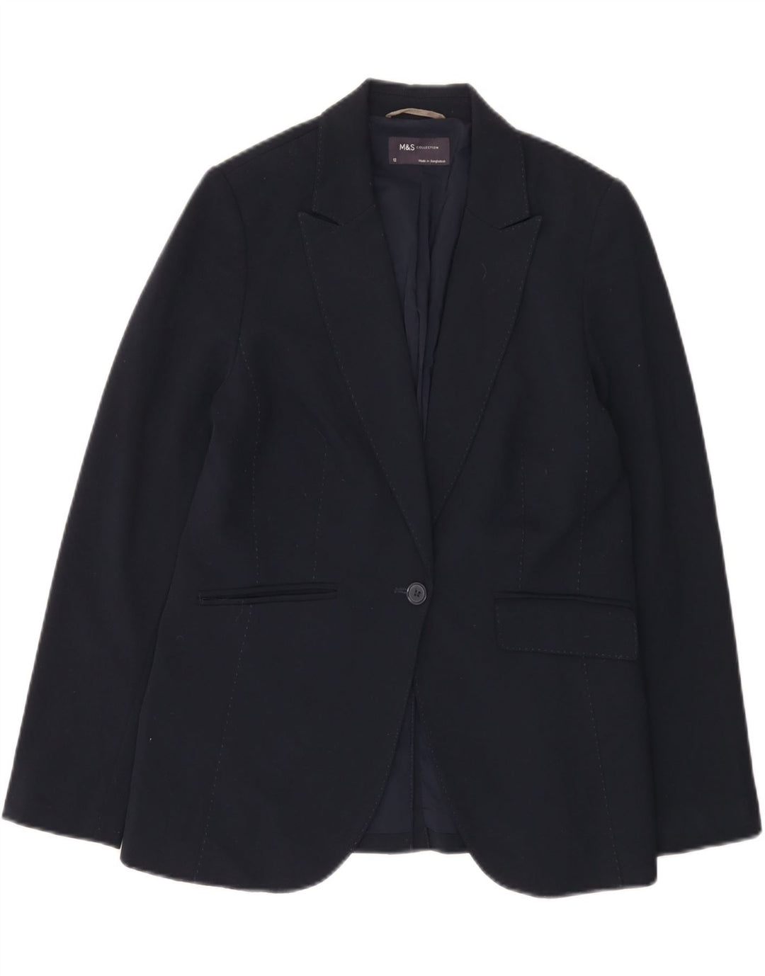 Marks & Spencer Womens 1 Button Blazer Jacket UK 12 Medium Navy Blue
