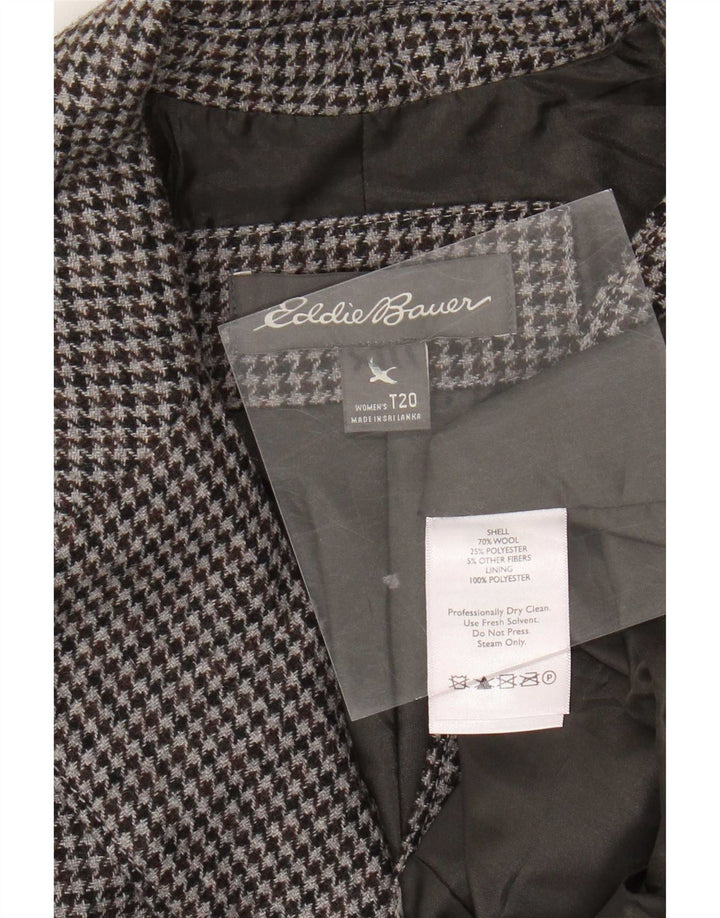 Eddie Bauer Womens 2 Button Blazer Jacket US 20 2XL Grey Houndstooth Wool