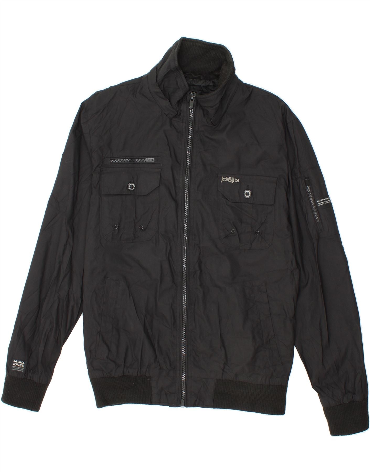 JACK JONES Mens Bomber Jacket UK 40 Large Black Nylon Vintage