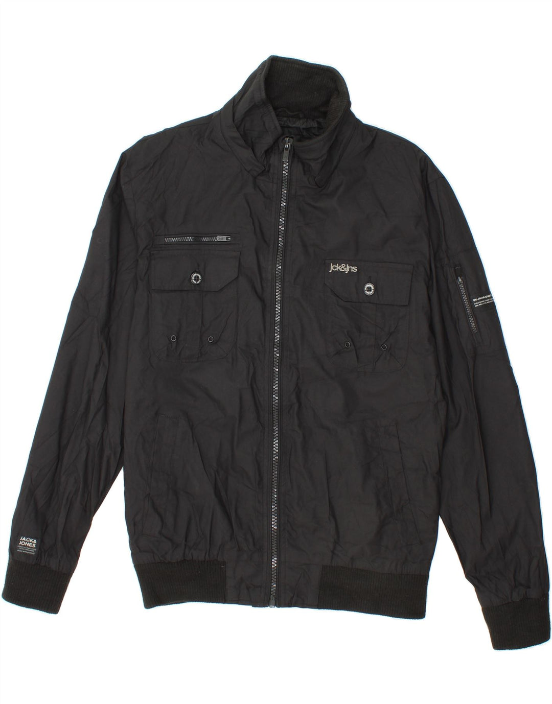 JACK & JONES Mens Bomber Jacket UK 40 Large Black Nylon Vintage Jack & Jones and Second-Hand Jack & Jones from Messina Hembry 