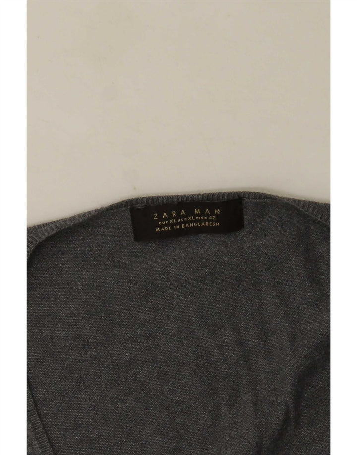 Zara Mens V-Neck Jumper Sweater XL Grey