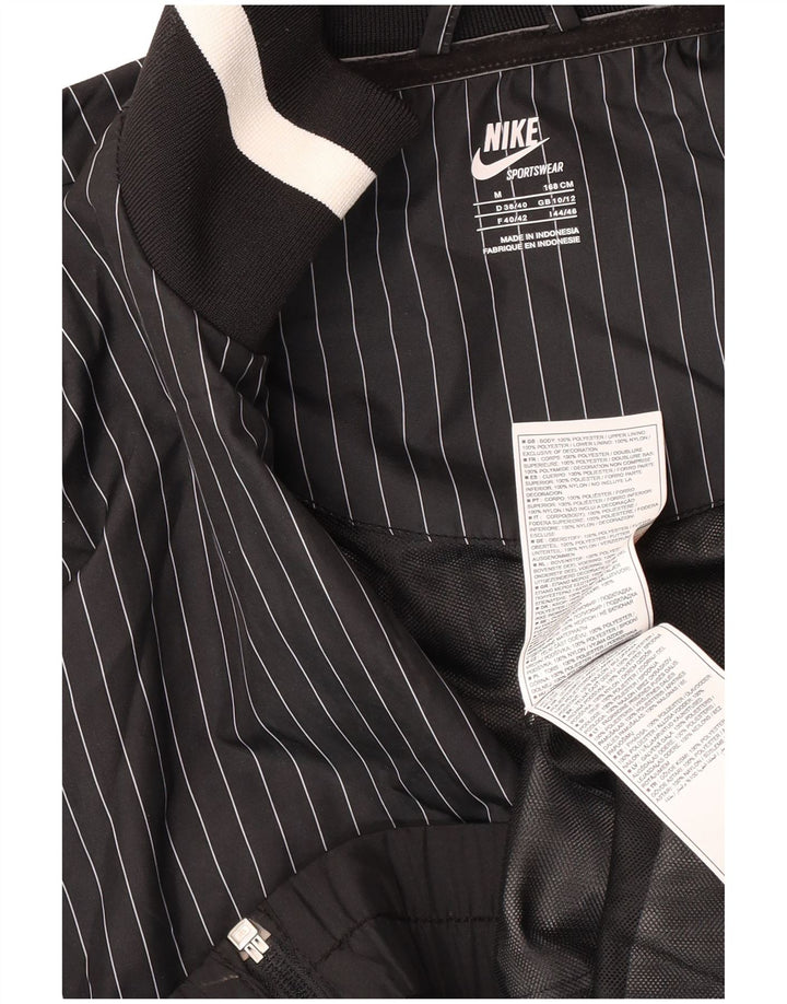 Nike Womens Tracksuit Top Jacket UK 10/12 Medium Black Pinstripe Polyester