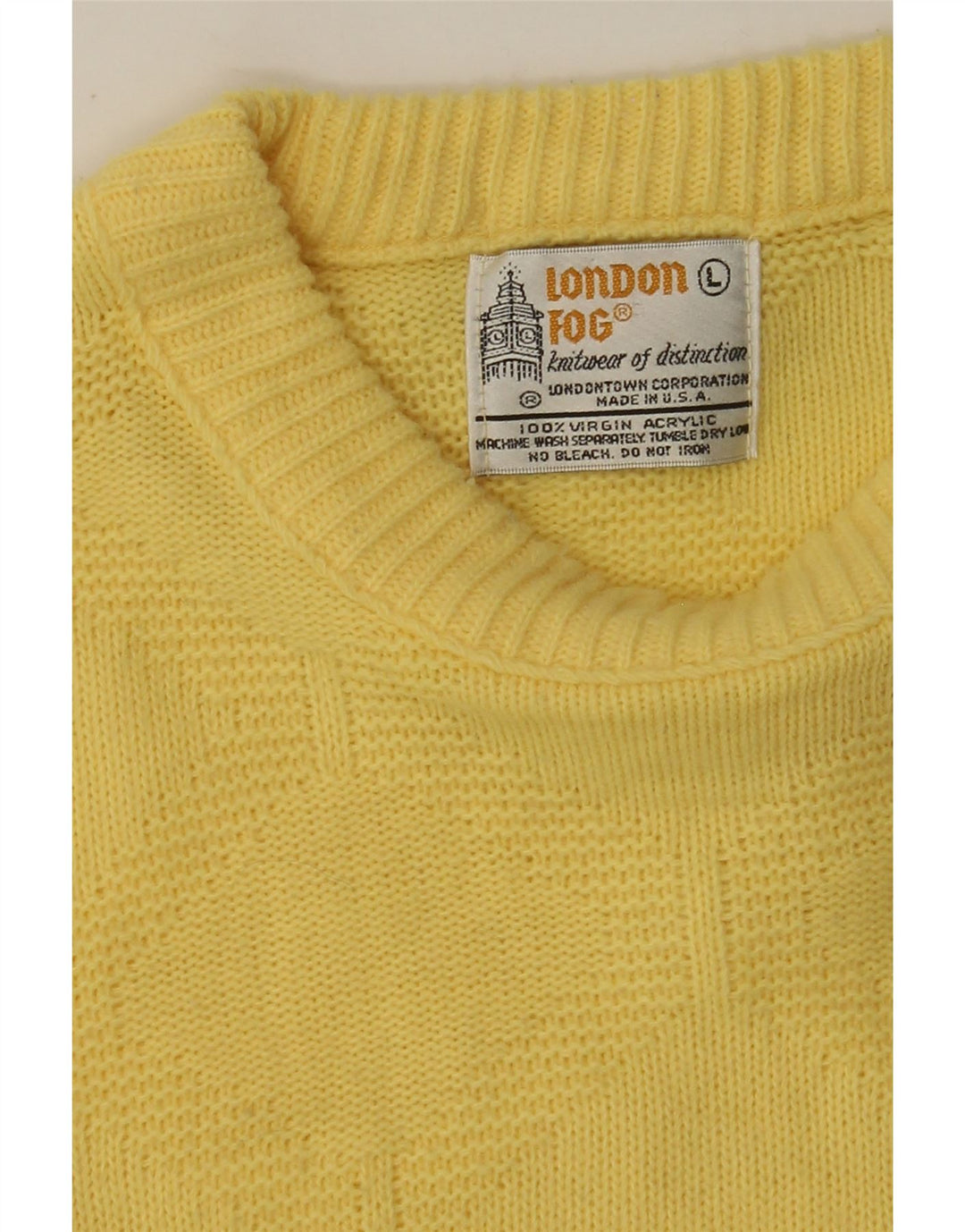 LONDON FOG Womens Crew Neck Jumper Sweater UK 16 Large Yellow Acrylic