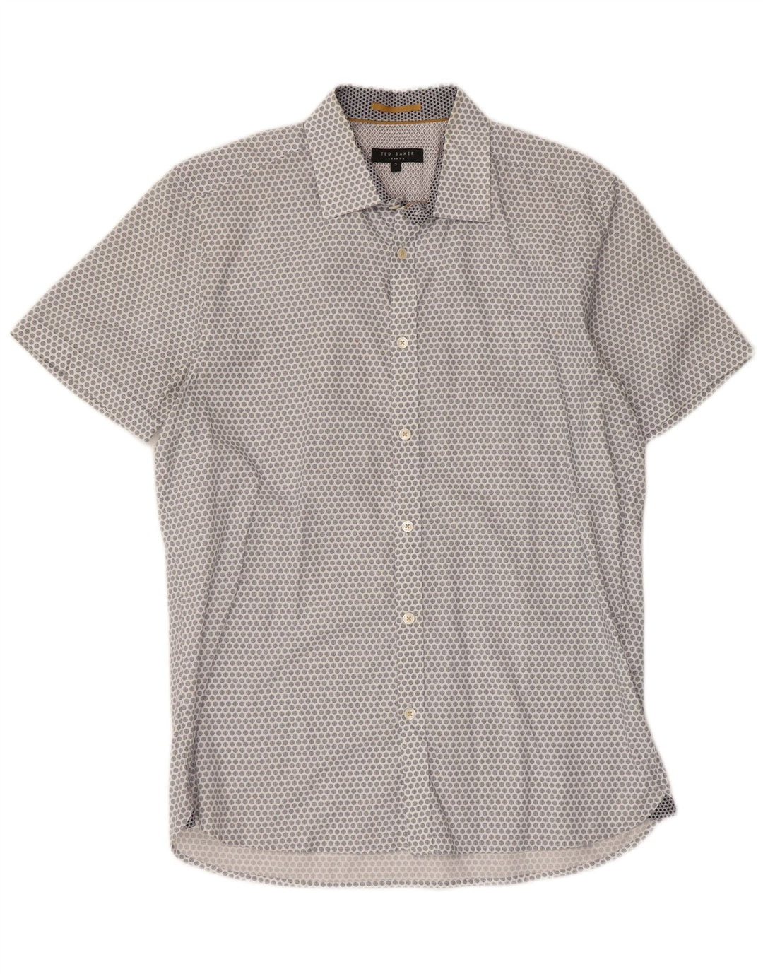 Ted Baker Mens Short Sleeve Shirt Size 3 Medium White Geometric Cotton