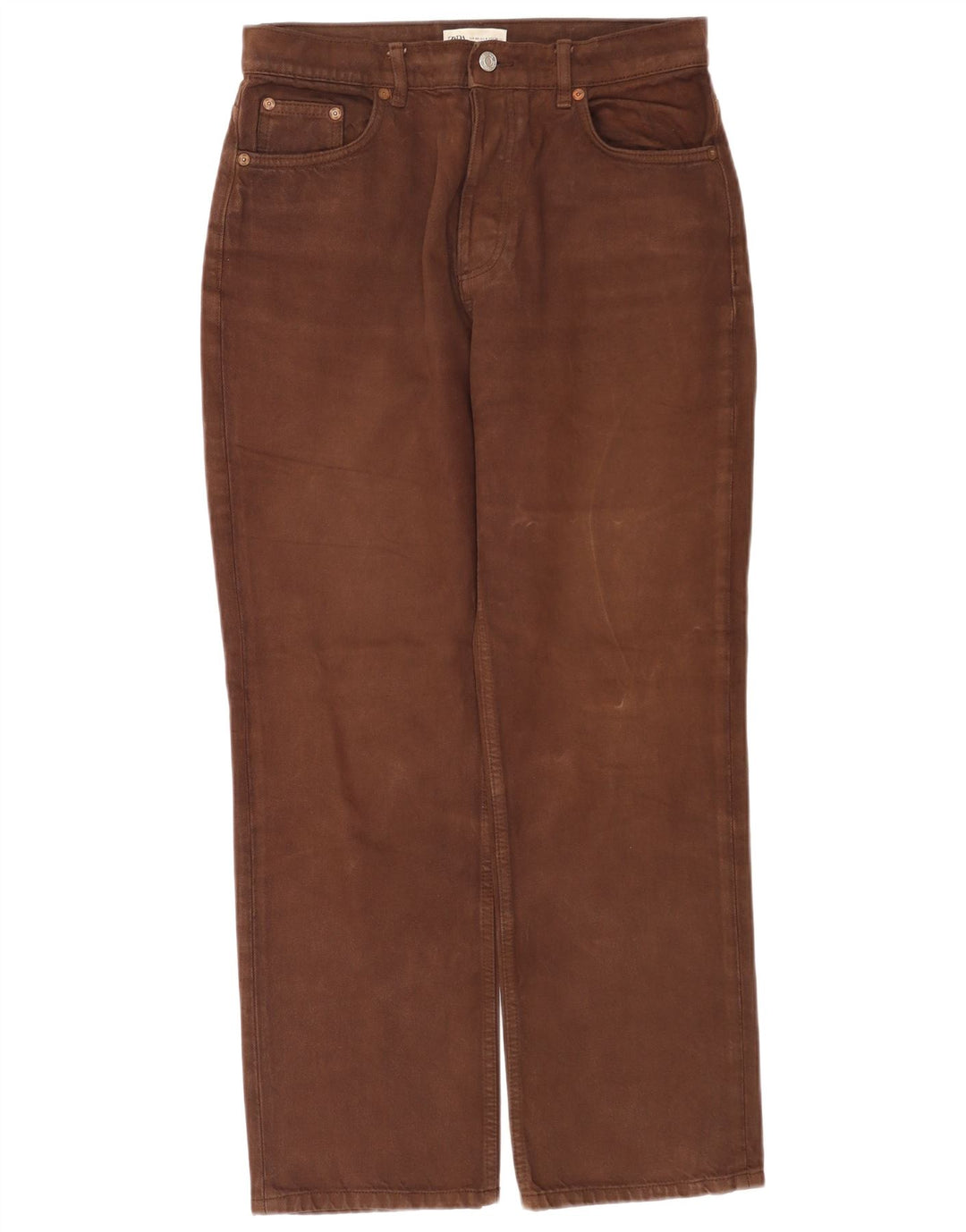 Zara Womens High Rise Straight Jeans EU 40 Medium W30 L28 Brown