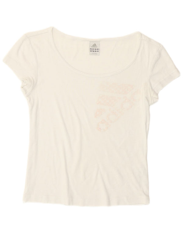 Adidas Womens Graphic T-Shirt Top UK 12 Medium White Cotton