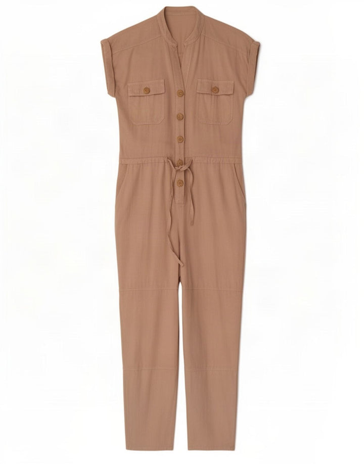 Zara Womens Jumpsuit UK 10 Small Beige Linen