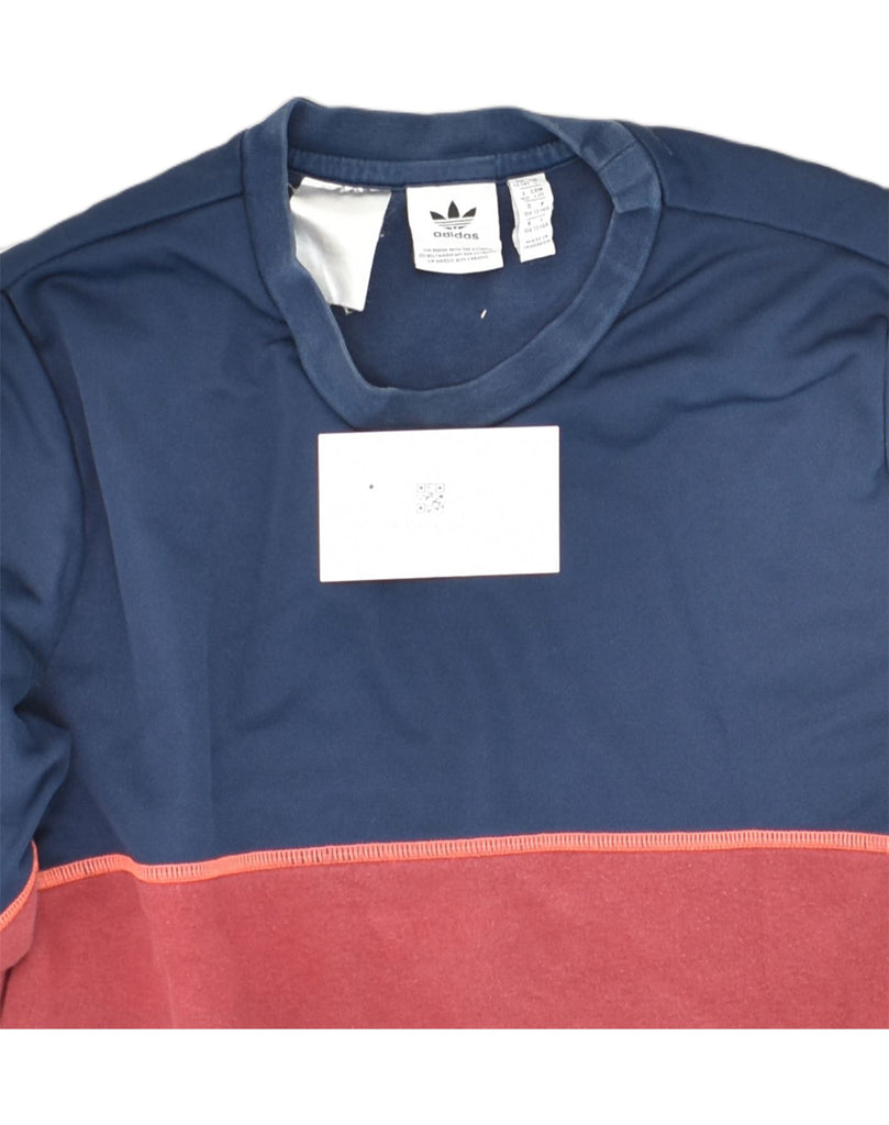 ADIDAS Boys Sweatshirt Jumper 13-14 Years Navy Blue Colourblock Cotton | Vintage Adidas | Thrift | Second-Hand Adidas | Used Clothing | Messina Hembry 